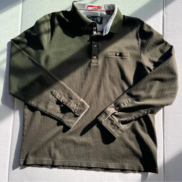 Ted Baker Long Sleeve Green Navy Polo shirt Deluxe size 6 - Picture 12 of 16